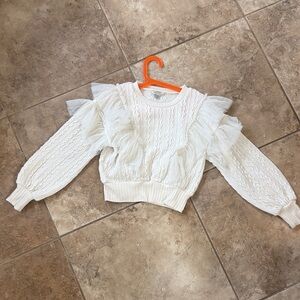 Habitual Off-White Textured Sweater with tulle embellishments for Girls